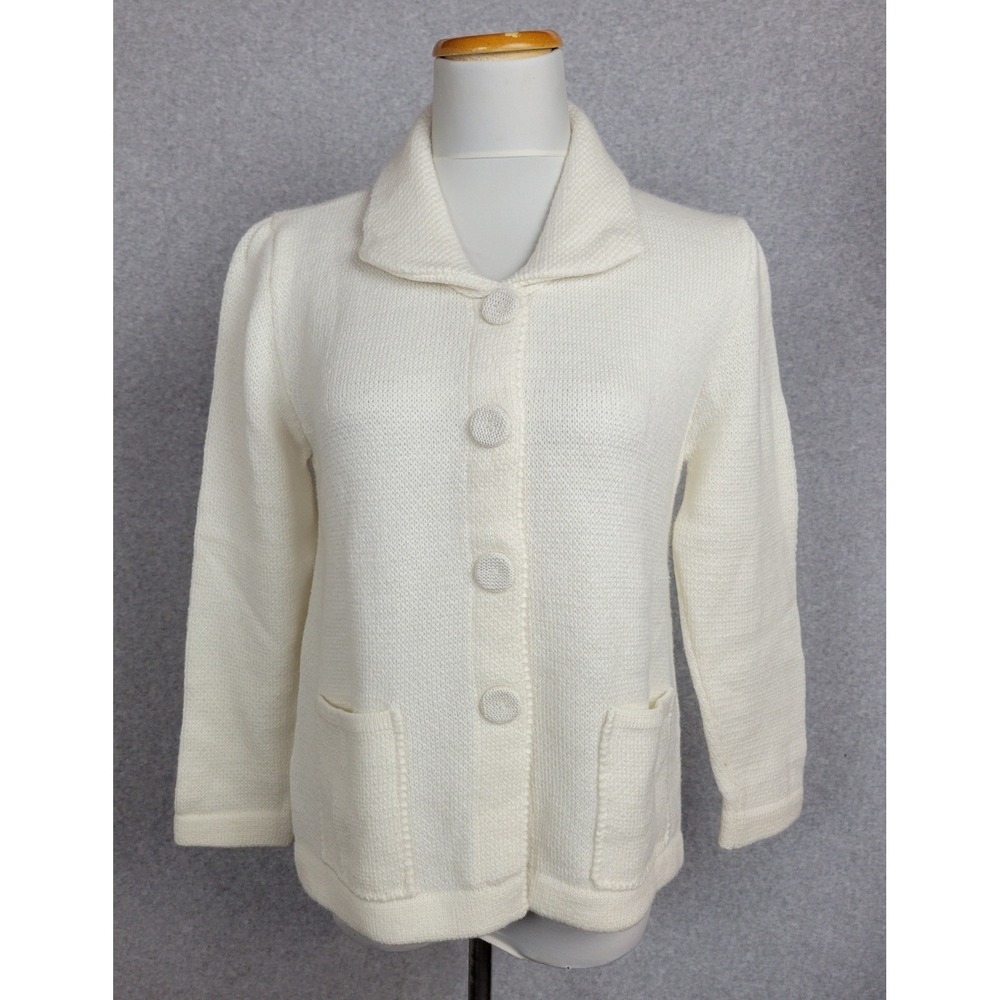 Alpaca Warehouse Ivory Alpaca Yarn Button Front Cardigan Sweater Shawl Collar M